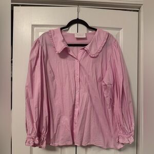 Selkie Pink Puff Sleeve Blouse – XL 14 Romantic Cottagecore Top